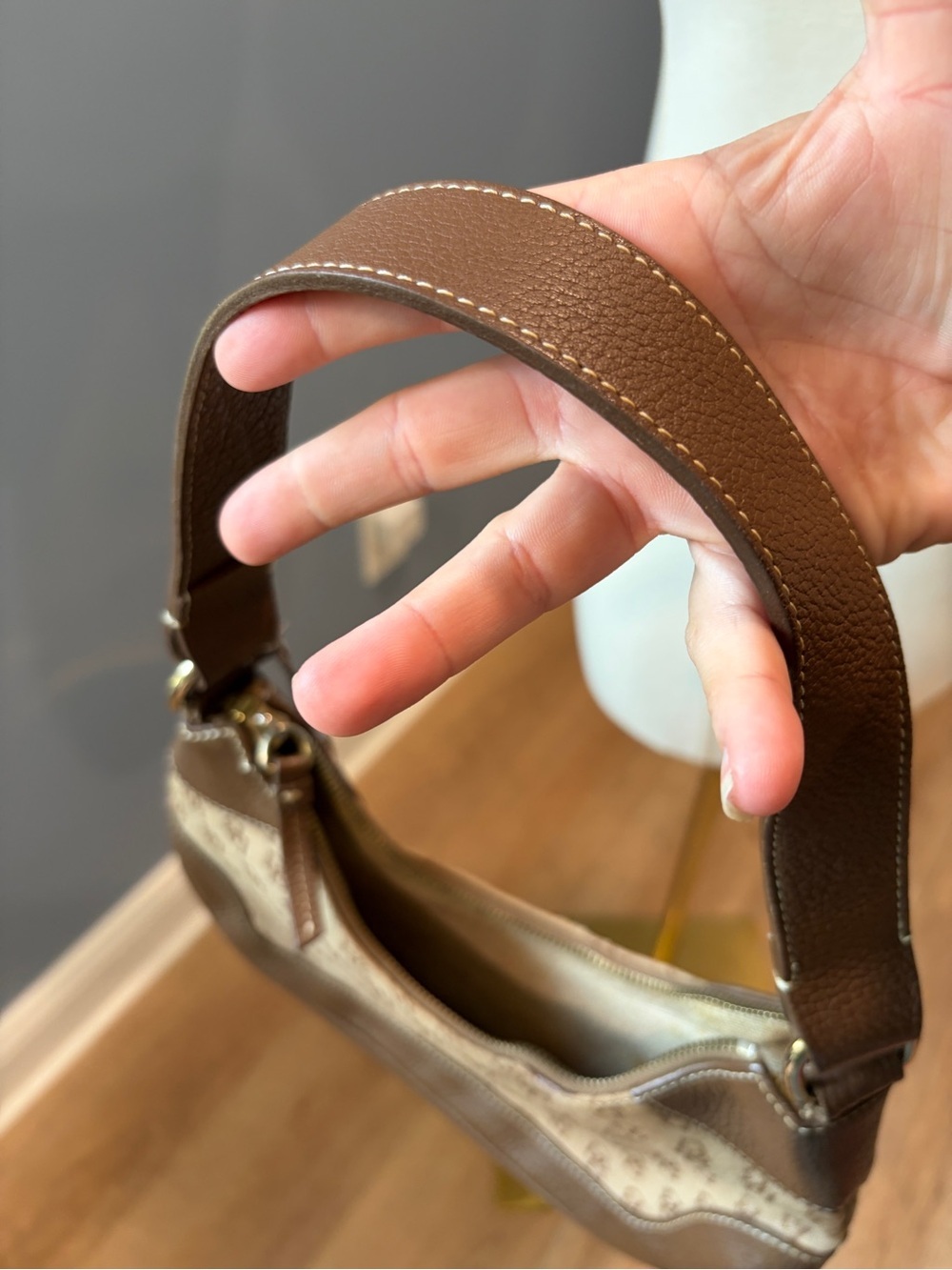 Dooney & Bourke DB Monogram Canvas Leather Shoulder Bag Brown Hobo Purse - Picture 8 of 11